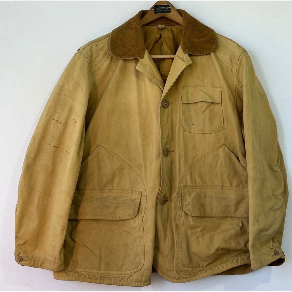 JC Higgins Sears Hunting Jacket Canvas Field Coat Mens XL Tan Fair Distressed